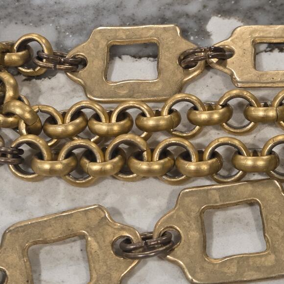 Vintage Antiqued Gold Chain Belt Geometric Link Adjustable Artisan Statement main image 9